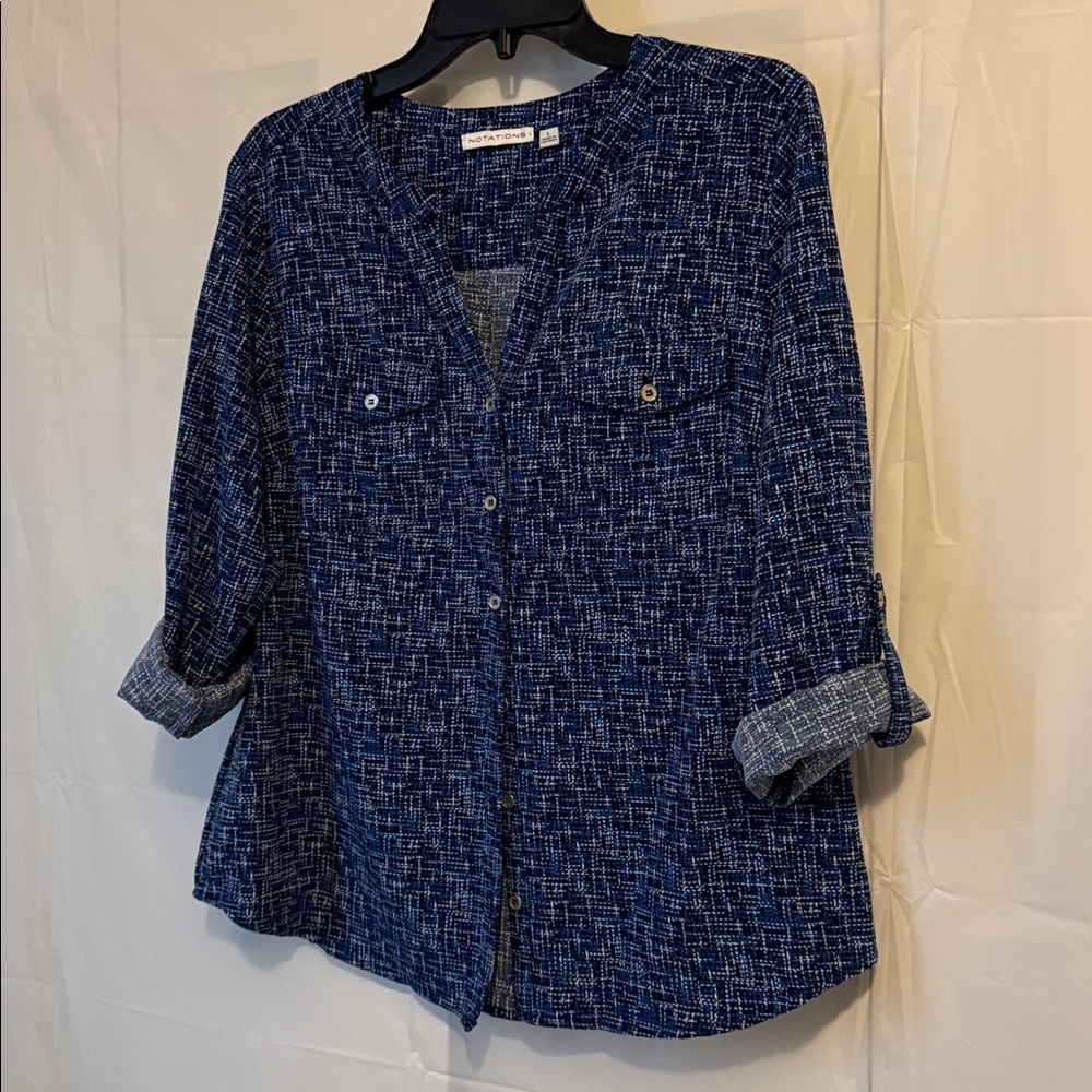 Notations Women's Blue Patterned Button-Down Blou… - image 5